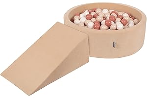 KiddyMoon Velvet Aire De Jeux en Mousse avec Rond Piscine À Balles (200 Balles) Fosses À Boules pour Enfants Jouets Parcours Obstacles, Beige Sableux: Beige Pastel/Saumon/Blanc
