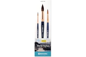 ESCODA Set 3 Pennelli Acquerello - N. 8, 12, 18 Punta Tonda Fibra Sintetica David Taylor Serie Prado Ultimo Professionale Fatto a mano a Barcellona.