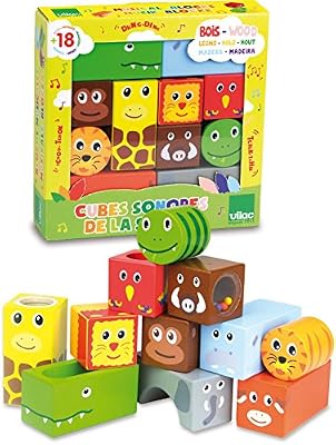 Vilac - 2101 - Cubes Sonores - Animaux de la Savane - Jouet de Premier Age