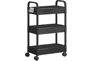 BAOQIFONG Trolley with Wheels, 3 Tier Utility Cart, Storage Trolley, Kitchen, Bookshelf, Bathroom Shelf, Mobile Storage Shelf Organiser, Suitable for Kitchen, Bathroom, Living Room, Workplace