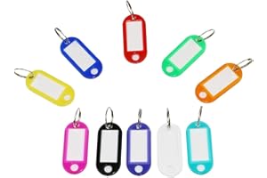 SIOPPKIK 10 Etiquetas de Llaveros de Plástico Etiquetas de Identificación de Llavero con Anillo Partido Etiquetas de Identificación de Equipaje con Ventana Etiquetas de Llavero de Nombre, 10 Colores