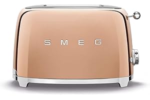 Smeg, Tostapane 2x2 TSF01RGEU, 2 Scomparti da 36mm, 6 Livelli di Doratura, Funzione Riscaldamento, Scongelamento e Bagel, Espulsione Automatica del Pane, Cassetto Raccoglibriciole, 950W, Oro Rosa