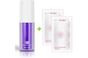 BAMEEY v34 purple toothpaste, Tooth Stain Removal, v34 Toothpaste serum, Colour Correcting Tooth Stains with Teeth Whitening Strips, teeth whitening strip,2x premium teeth whitening strips included