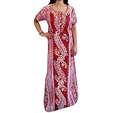 Indiatrendzs Women Nighty Batik Printed Cotton Sleepwear Maroon Long Night gown Free Size