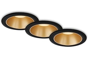 BRILONER - Zestaw 3 wpuszczanych lamp łazienkowych, wpuszczane oświetlenie LED, IP44 bryzgoszczelne, światło ciepłe białe, wpuszczany reflektor łazienkowy, czarny - złoty, 95x54 mm.
