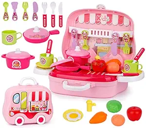 Zest 4 Toyz Kitchen Set for Kids Girls Pretend Play Toys Portable Suitcase Cooking Set Toys Kitchen Set