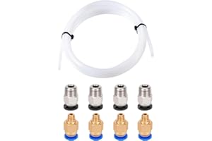 Aiqeer 1 Metro 3D Impresora PTFE Teflón Tubo, con 4 Piezas PC4-M6 Neumático Conector y 4 Piezas PC4-M10 Neumático Conector