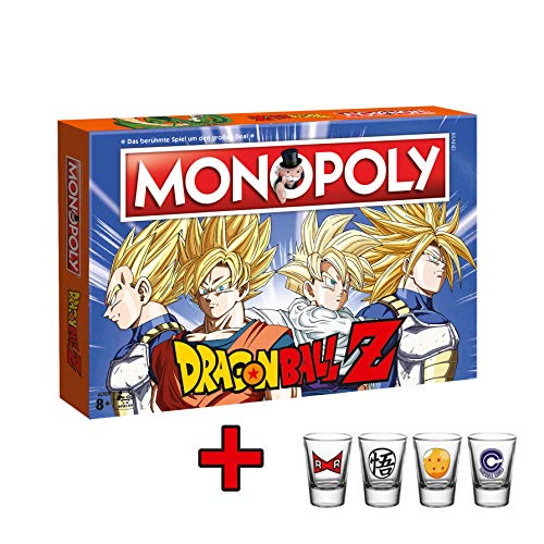 Preisvergleich Produktbild Monopoly - Dragon Ball Z - Deutsch - 6 Sammler Spielfiguren / Gesellschaftsspiel / Brettspiel / Anime Spiel (mit Schnapsgläser 4er Set)