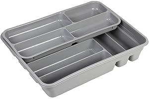 COFAN Cubertero con dos bandejas con 6 y 4 compartimentos | Color gris | Ideal para la organización de cubiertos y utensilios | Pack de 3 Unidades