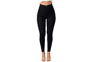 WSLCN Femmes Stretch Skinny Taille Haute Crayon Pantalon Collants Push Up Slim Jeans Denim Pantalon Grande Taille Couleur Unie
