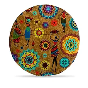 DreamVio Round Cushion/Foam Cushion Velvet Fabric Suitable for Wheelchair, Car Seat, Home, Outing Purpose (Multicolour, 14 x 14 inch) Design 88