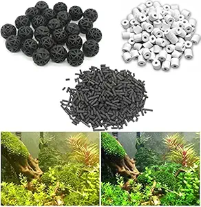 DesPacito Aquarium Canister Filter Media Kit Biological Fish Tank Filtration Biomedia Bio Ball - Set of 25 Pieces 500 g, Ceramic Ring, Activated Carbon 500 g -Triple Pack