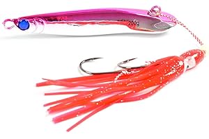 Tolure Metal Jig 60g 80g 100g 150g 200g Pesca al Curricán Bote de Agua Salada Señuelos de Pesca Jigging con Anzuelo de Calamar para Atún Besugo Caballa Bajo Trucha 1 Unidad/Paquete