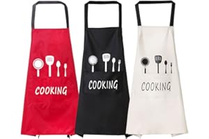 VILIYDUO Delantal de Cocina de 3 Piezas, Delantal Impermeable con 2 Bolsillos, Delantal para asar, Delantal de Cocina para Hombres y Mujeres, para Cocina, Restaurante, Delantal para Hornear