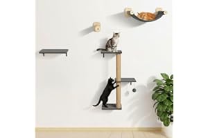 WOOWOOD Ścianka wspinaczkowa dla kotów, zestaw wraz ze schodami dla kota, ściana do drapaka, hamak dla kota, drapak ścienny, meble dla kota, ściana dla kotów, zestaw ścian do wspinaczki (8-częściowy)