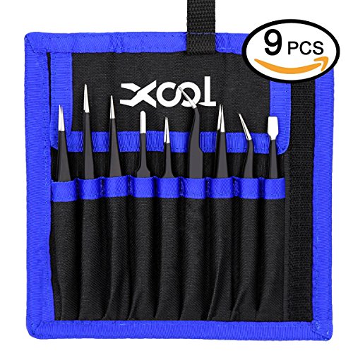 9 PCS ESD Pinzette Werkzeug-Set, Präzision antistatisch antimagnetisch Pinzette, für Elektronik, Schmuck, Uhren, Medical, Labor etc.