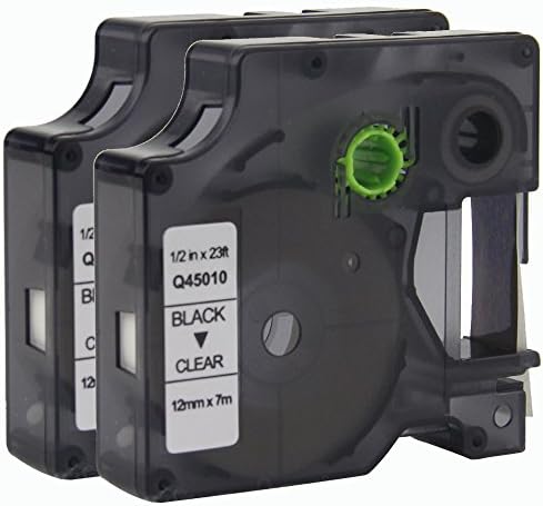 WonderTec 2 Pack D1 Label Tape Compatible DYMO 45010 S0720500 Black Print on Clear Tape (1/2"W x 23'L, 12mm x 7m)