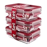 fiambrera cristal alcampo Con sistema Clip & Close Emsa 517923 - Set de 3 fiambreras rectangulares de cristal, transparente y con tapas rojas, 17.5 x 12.5 x 5.9 cm, 3 unidades x 0.5 L