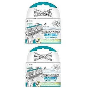 2 X Wilkinson Sword Quattro Titanium Sensitive Blades for Men - 8 Blades - 2 Packs - Image 2