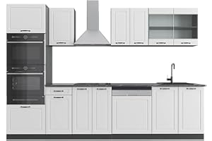 Vicco Mueble de Cocina R-Line, Casa de Campo Blanca/Antracita, 300 cm con Armario Alto, sin encimera