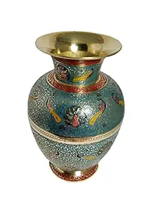 MOZO HUB Brass Sky Blue Flower vase Jar Pattern 23 cm