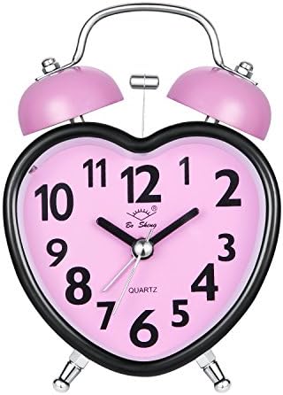 Alarm Clock Kids,Silent Desk Travel Alarm Clock Cute No Ticking Twin Bell with Nightlight for bedrooms,Heavy Sleepers (Pink)