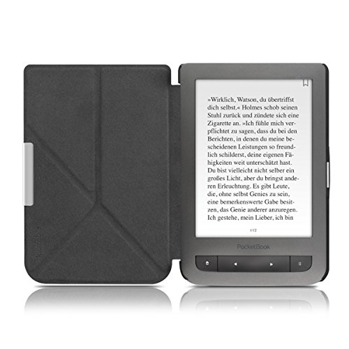 kwmobile Smart Cover Case für Pocketbook Touch Lux 3 / Touch Lux 2 mit Ständer – Schmale Schutzhülle Slim Hülle aus Kunstleder in Schwarz - 4
