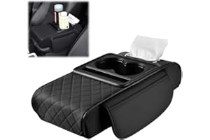 KBIBCK Car Armrest Storage Box, 5-in-1 Center Console Cover, Car Armrest Pad, Waterproof Armrest Cover Cushion with Cup Holder, Multifunctional Car Armrest Cushion for Most Vehicle, SUV, Truck (Black)