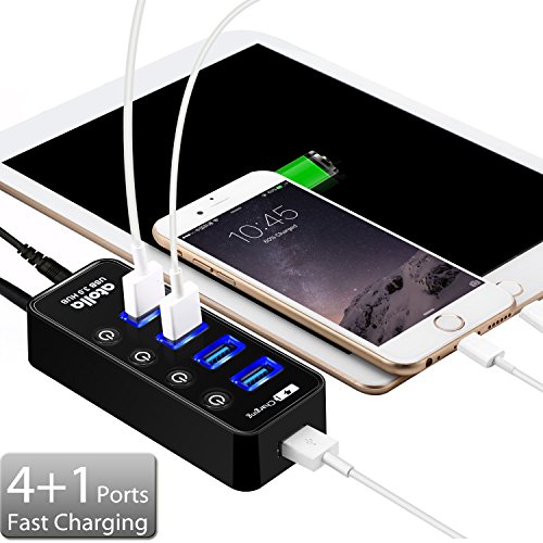 Atolla 4 Port USB 3.0 Hub netzteil Extender mit 1M Verlängerungskabel und 15W(5V/3A) Power Supply Ladegerät Adapter - 4