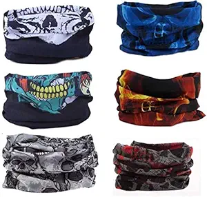 BuyBack Polyester Bandana Bikers Motorcycle Riding Reuseable Neck Face Mask (Multicolour, Without Valve, Pack of 6) for Unisex