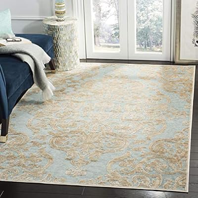 Safavieh Tapis Moderne, Tissé Fibre de Viscose douce Tapis en Gris Pierre / Bleu Aqua, 120 X 180 cm