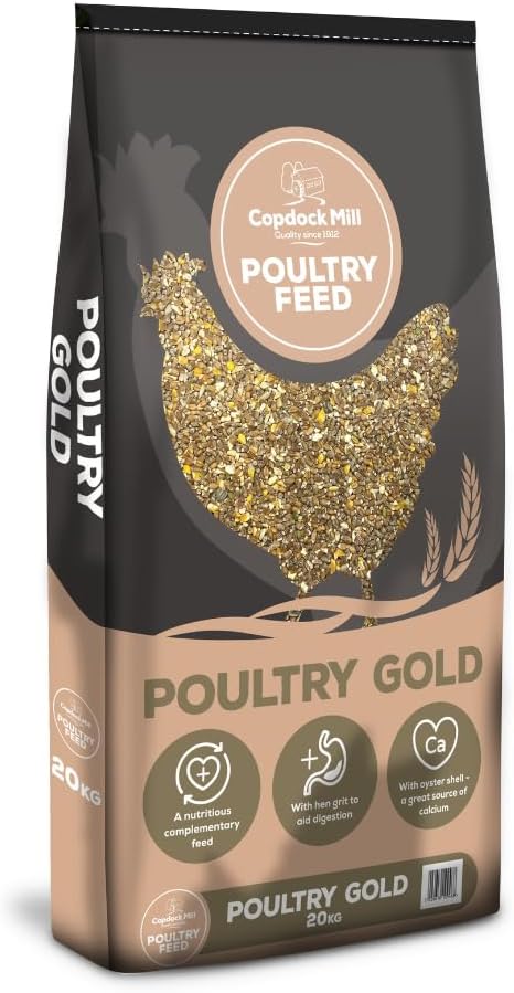 Copdock Mill Poultry Gold Chicken Feed 20kg - Highly Nutritious Premium Food - Contains Layers Pellets, Grit & Oyster Shells for Chickens - High in Calcium