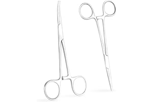 LFWZRY 2 Pièces 14cm Pince a Clamper, Inoxydable Pince piercing pour boules, Pince de pêche pour boucles d'oreilles,Argenté Pince Multifonction pour Bricolage Soins Animaliers(Droite et Courbe)