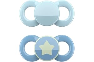 dentistar Day & Night Schnuller 2er-Set – Größe 1 für 0-6 Monate – Zahn- & kieferfreundlicher Silikon Schnuller – Mit Leuchtschnuller für die Nacht – Blau & Blau mit Stern Motiv – Made in Germany