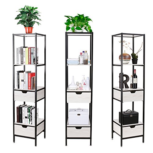 Preisvergleich Produktbild HOMFA 3x Bücherregal Bücherschrank Standregal Metallregal Wandregal Badregal Küchenregal Aktenregal Schrank Regal 4 Ablage mit 2 Schubladen, Schwarz Metall 40*40*172cm