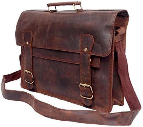 FeatherTouch Men's Leather Briefcase Laptop Macbook Bag 17X12X5 Inches Brown