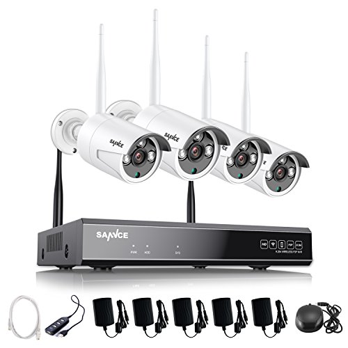 SANNCE Kit de seguridad Inalámbrica 4 Cámaras de vigilancia (Onvif H.264 CCTV 4CH 1080P NVR wifi y 4 cámaras 1.0MP)-sin HDD