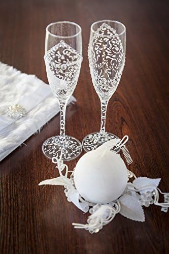 Hand Painted White Lace Zirconia champagne flutes glasses (5x22.5)