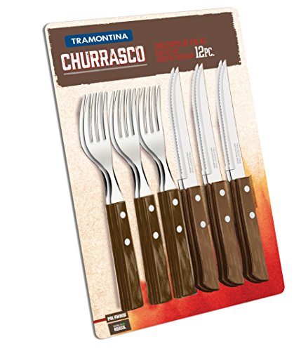 Tramontina Carne/pizza - Cubertería (12 piezas, Tramontina 29899/153 Carne/pizza - Juego de cubiertos 12 piezas con mango marrón