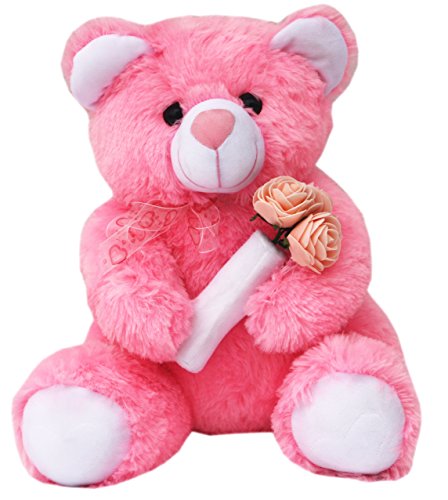 Amardeep & Co Pink Teddy with Roses 40cms - ad1136 Amardeep & Co Pink Teddy with Roses 40cms - ad1136