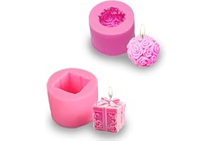 YAIYEFU 2 Pack Silicone 3D Rose Flower and Gift Box Candle Molds for Making DIY Soap,Candle, Chocolate, Decorating Gifts and Craft Work