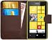 Produktbild G-Shield Nokia Lumia 520 Hülle mit Kartenfach Ledertasche Klapphülle PU Leder Schutzhülle Tasche Flip Case Cover Etui Handyhülle mit Displayschutzfolie und Stylus - Braun