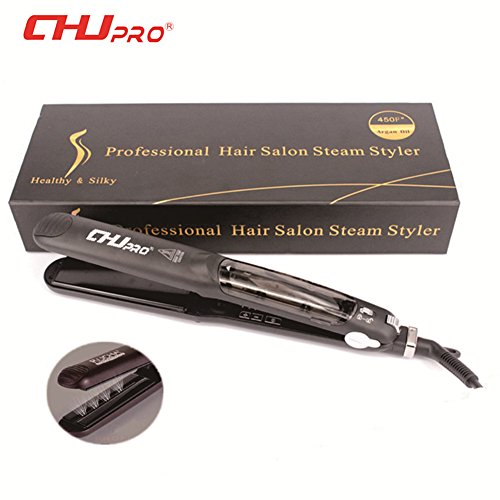 Professional Argan Vapor Steam Hair Straightener Flat Iron CHJPro Ceramic Plate with Locking Switch (NOT Included Argan Oil)