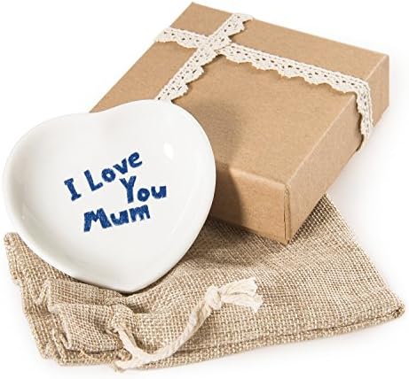 Chinzee 'I Love You Mum' Porcelain Heart Shaped Dish Gift Box - Mothers Day Gifts Birthday Present for Mum