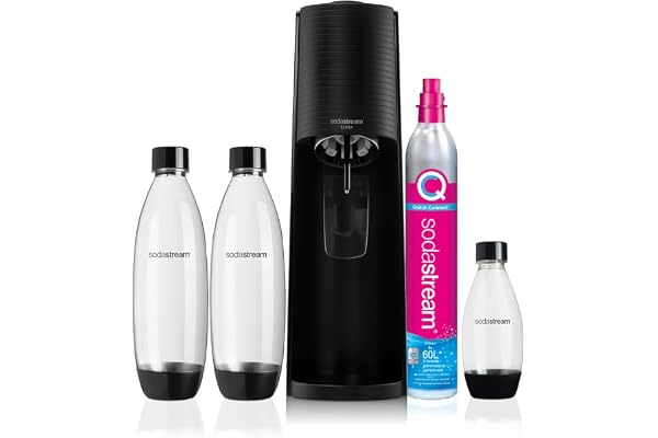 Sodastream Terra, svart – glittrande vattengasator för omvandling av kranvatten, 1 liter, akryl, automatisk drift, inkluderar 2 1 l flaskor och 1 0,5 l flaska