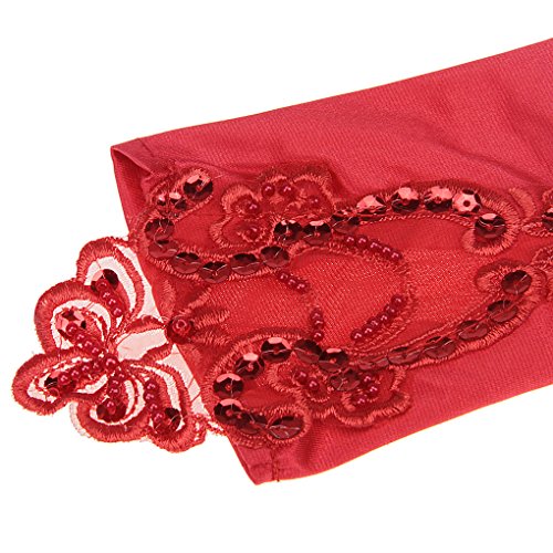 FakeFace Ellenbogen Länge Brauthandschuhe Satin Fingerlos Handschuh mit Spitze und Pailletten Party Abendhandschuhe Frühling Sommer Herbst Winter - 4