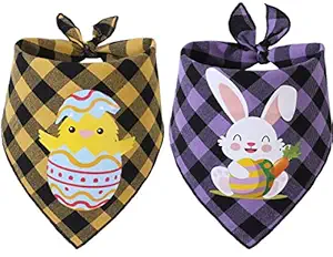 Dog Bandana Easter for Puppy Cat,2 Pack Plaid Valentine Scarf for Dogs