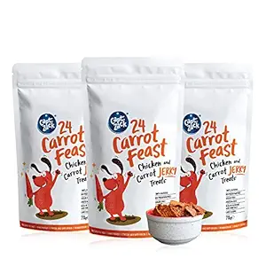 Captain Zack 24 Carrots Feast Real Chicken Jerky Human Grade Treats for Dogs, 70g | Pack of 3 |Perfect Balance of Taste & Nutrition, Meat Crunchy Bites, Healthy Non Veg Pet Feast Protein Fully Digestible