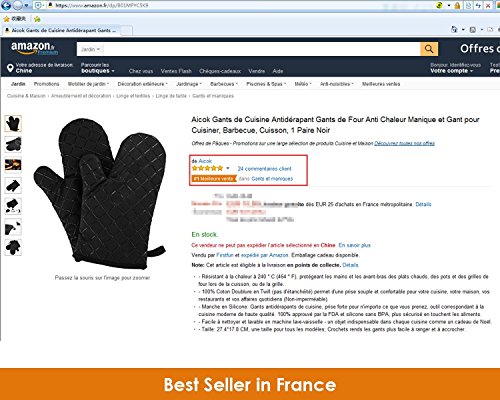 Aicok Ofenhandschuhe Anti-Rutsch Küche Backofen Handschuhe Hitzebeständig Handschuhe zum Kochen, Backen, Barbecue Isolation Pads, Schwarz, 1 Paar - 3