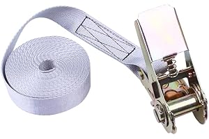 Supertool Spanngurte, robuste Spanngurte mit Ratsche, Zurrkapazität 800 kg Bruchfestigkeit für Rasengeräte, Motorrad (1 Stück, grau – 25 mm x 7 m)